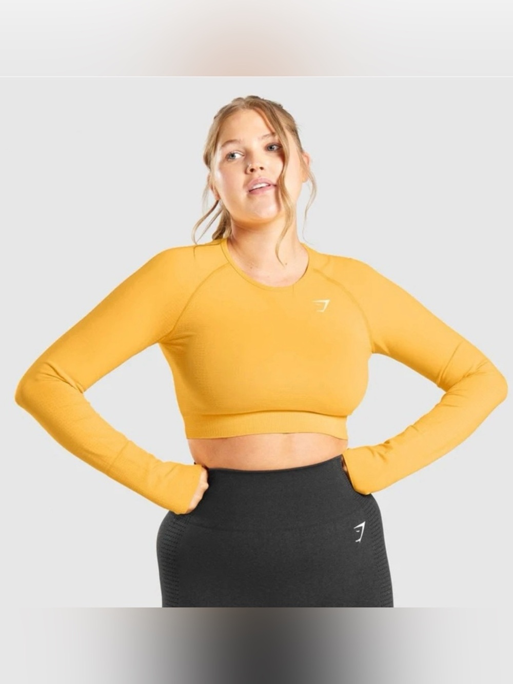 Gymshark Vital Seamless 2.0 Long Sleeve Crop Top Yellow Marl Medium